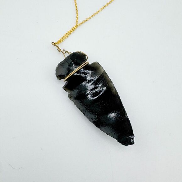 Wire Wrapped Vintage Obsidian Arrowhead Necklace – Handmade Boho Tribal Pendant - Picture 5 of 9